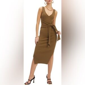 Good American Rib Knit Tie Waist Midi Dress